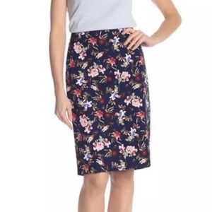 Philosophy Dark Blue Multicolor Floral Print Pencil Skirt
